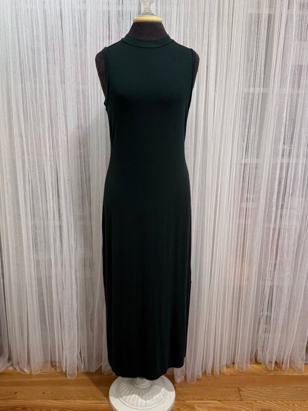 Daily Ritual Women’s XS Dark Green Sleeveless Mock Neck Maxi Dress Stretch